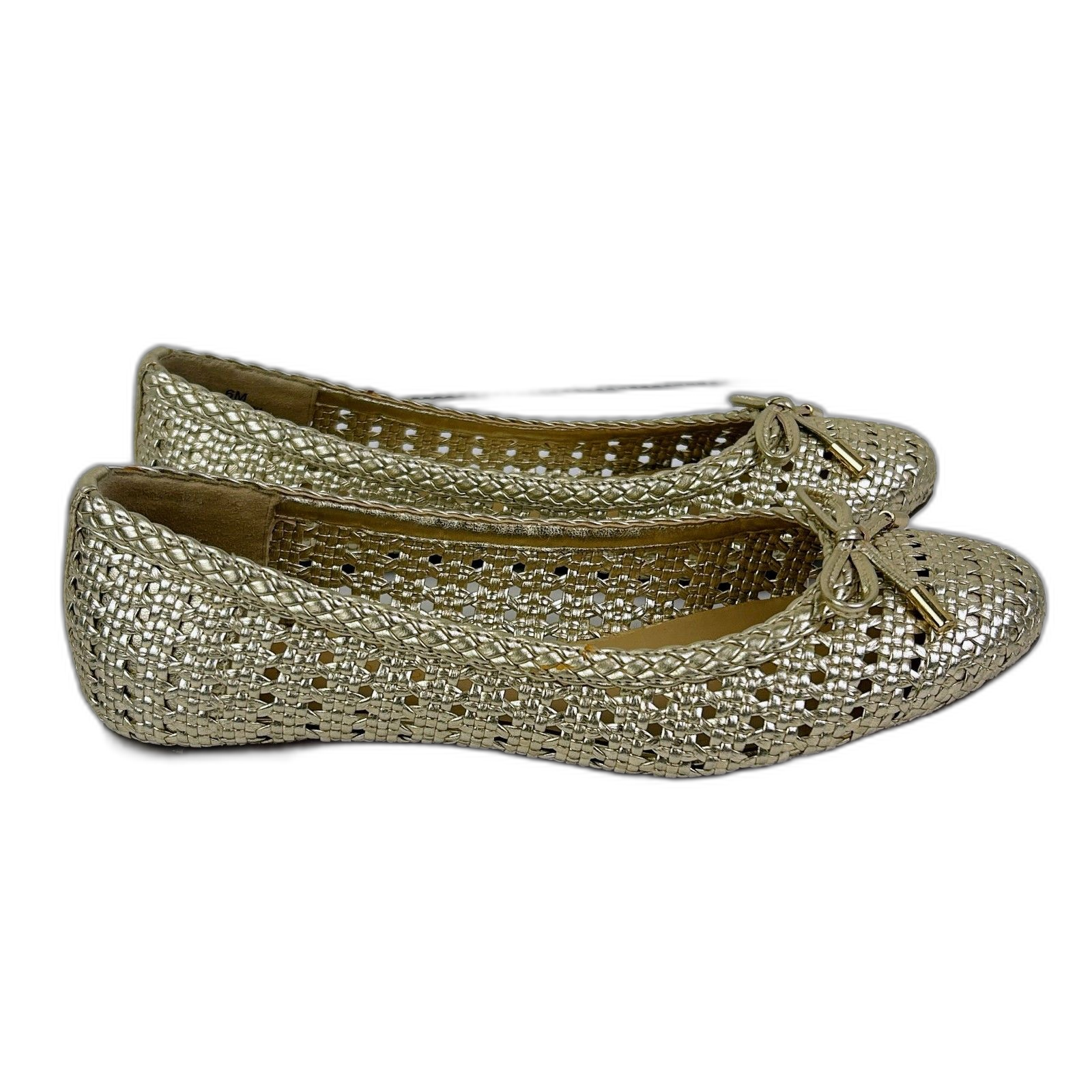 Talbots Blair Gold Metallic Woven Ballet Flats Shoes W/ Bows Padded Footbed 6